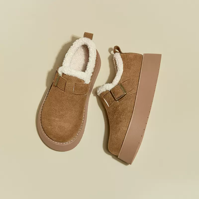 加绒勃肯鞋小个子厚底复古保暖棉鞋女时尚休闲雪地靴增高博肯单鞋