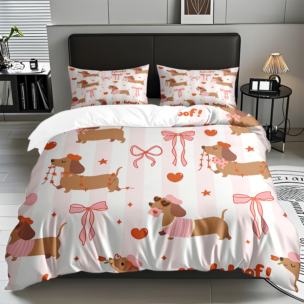 Fábrica de origen transfronteriza textil doméstico TEMU / JIT suave piel abrasiva caricatura cachorro impresión digital set edredón