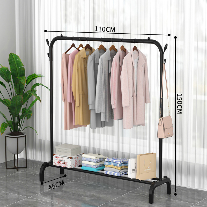 Perchero sencillo de interior, perchero de suelo para balcón o dormitorio, perchero móvil reforzado con doble barra para colgar ropa