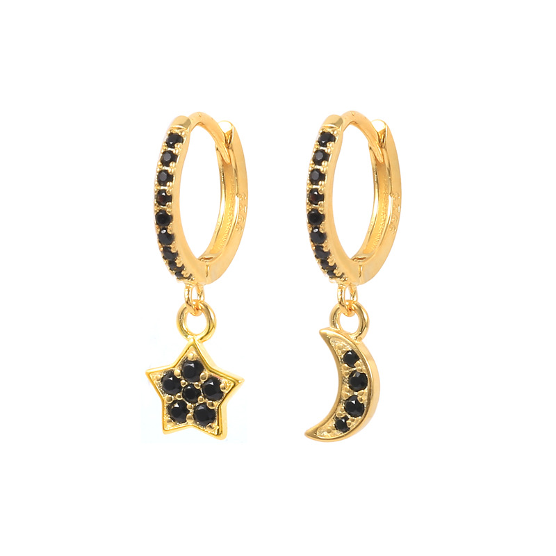 10g Weight PVD Coated Gold Plating Process 925 Sterling Silver Ear Needle Material 18K Real Gold Plated Plating Material Artificial Gemstones Inlay Material Earrings Classification Wedding, Travel Occasion Copper Material Geometric Pattern Women'S Gender Retro Style Fashion Black Zircon Geometric Round Copper Earrings 4