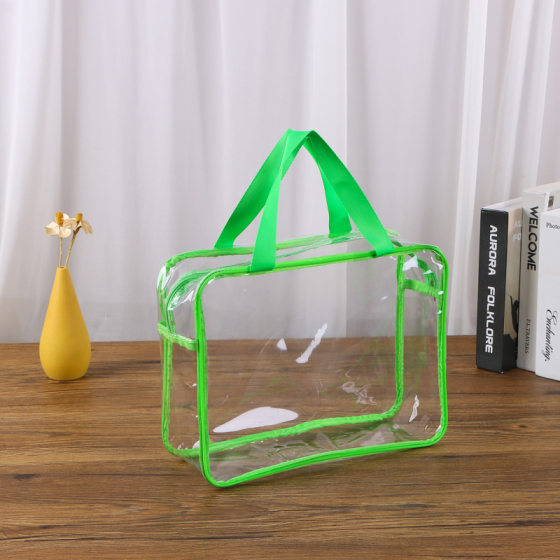 PVC Handbag Cosmetic Bag Custom Large Capacity Transparent Waterproof Cosmetic Storage Bag Plastic Zipper Wash Bag