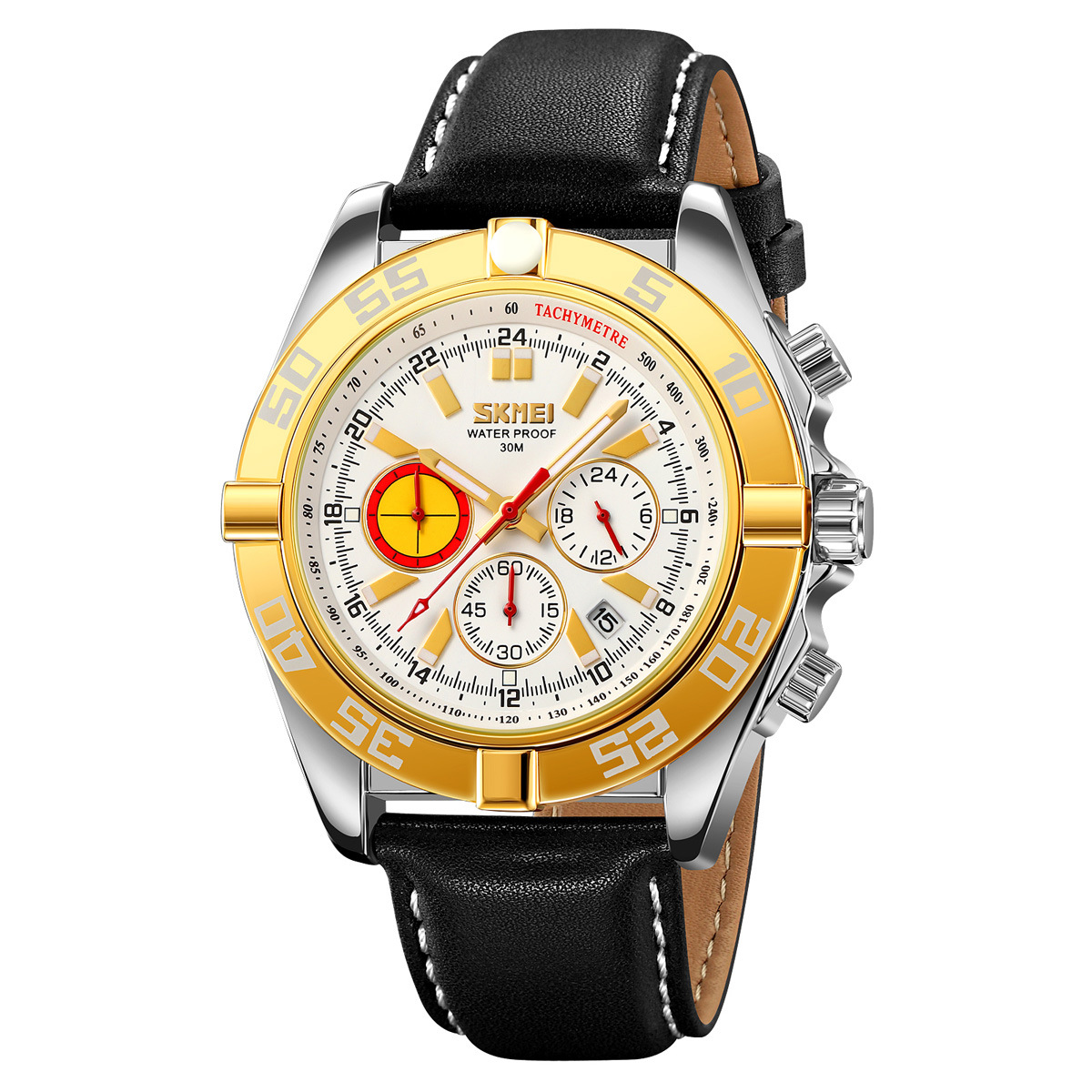 Momento de los relojes de cuarzo deportivo para hombres esfera de tres ojos impermeable nocturna relojes de pulsera transfronterizos al por mayor en stock