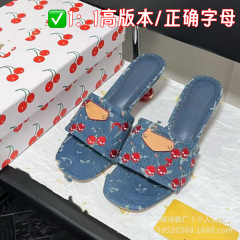 欧美外贸爆款樱桃跟拖鞋女外穿2025新款百搭凉拖气质名媛高跟拖鞋