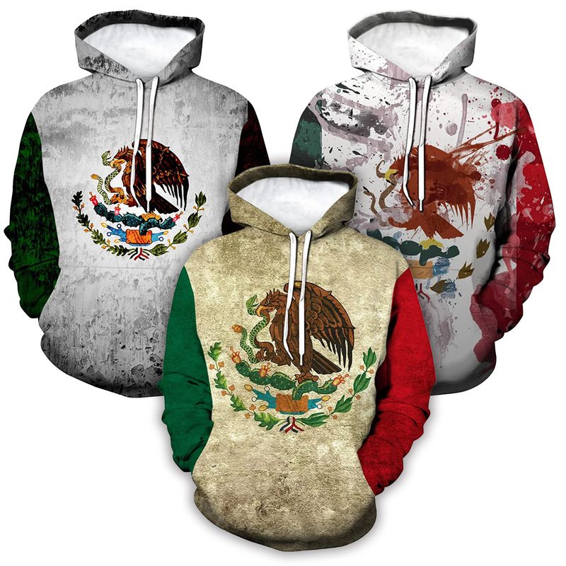 European and American Size Amazon AliExpress Mexican Flag Element Hoodie 3D Digital Printing Hoodie for Men