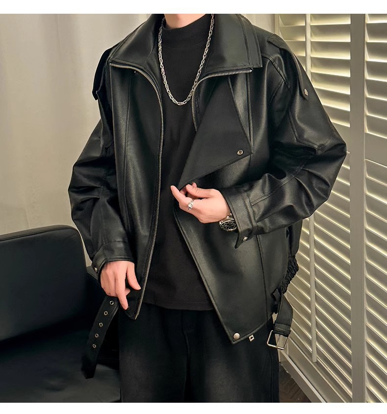 Herren Lederjacke American Retro Nischendesign Doppelrevers Motorradbekleidung High-End Hübsche Männer Herbst und Winter_voghion.com