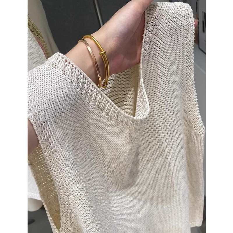 Wall Crack Recommendation! Very Easy to Wear ~ Tencel Linen Knitted Vest for Women's Summer Outer Wear Sleeveless Suspender Ice Silk Top