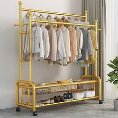 極厚洋服ラック、寝室用洋服ラック、床置き縦型物干しラック、多機能厚みのあるコートラック、ダブルロッド