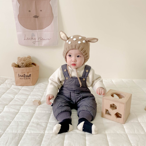 Korean style children's clothing baby overalls autumn and winter quilted thickened pants men and women baby warm jumpsuits winter clothing