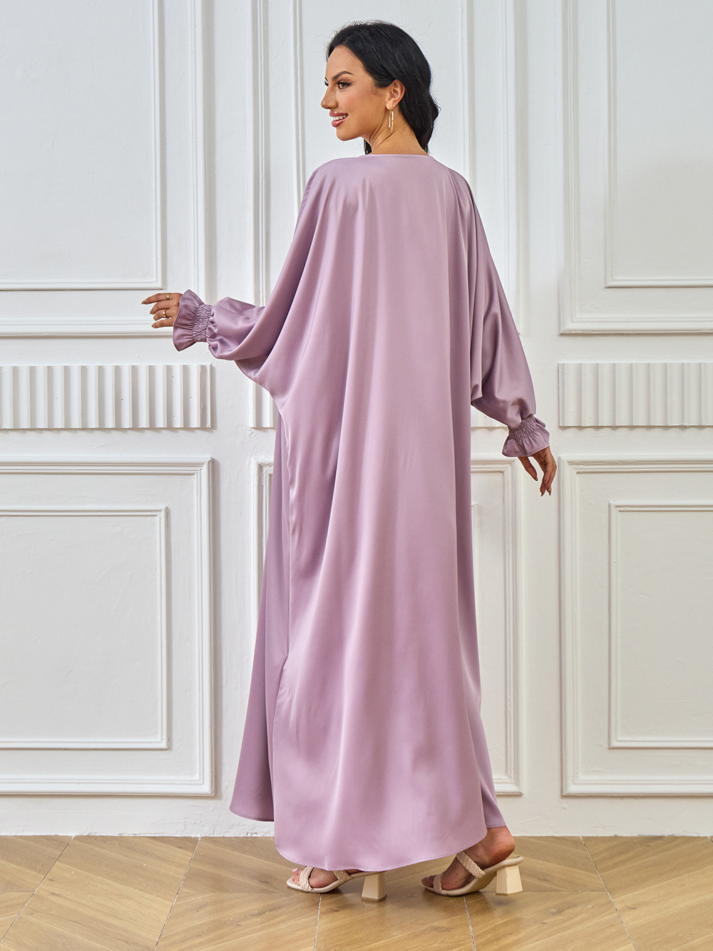 2024 New Cross-Border Abaya Dubai Muslim Middle Eastern Women's Long Robe Solid Color Dress_ecoleips.com