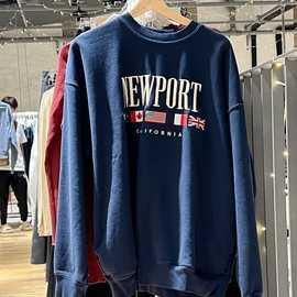 BM风新款圆领newport旗字母刺绣宽松套头卫衣女 百搭长袖外套通勤