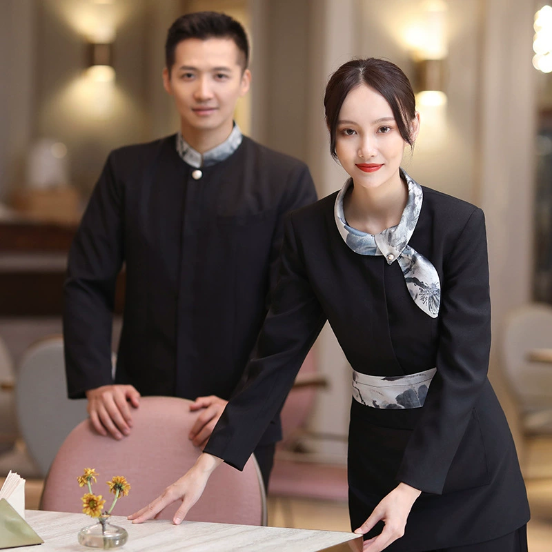 Официант отеля рабочая одежда осень и зима с длинным рукавом китайский Ресторан общественного питания Кейтеринг горячий горшок чайный домик рабочий рабочая одежда костюм