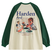 YPRS男装欧美复古INS潮牌人物印花拼色设计感宽松长袖T恤男插肩袖