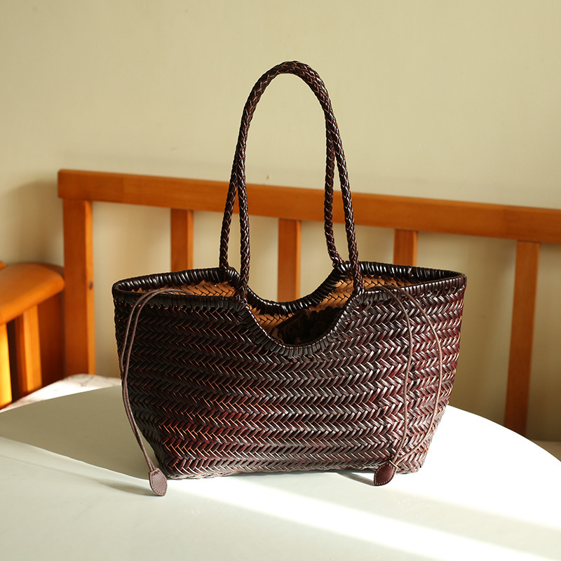 Dragon French Hand-Woven Women's Top Grain Cowhide Handbag, Large Capacity Shoulder Tote Bag For Beach Vacations - Thumbnail 4