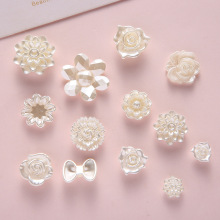 仿珍珠效果玫瑰花山茶花蝴蝶结diy发饰耳饰材料包手机壳滴胶