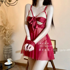 Lingerie New Style Sleepwear Sweet Butterfly Bow Sheer Front Straps Nightgown Homecoming Set Christmas Gift