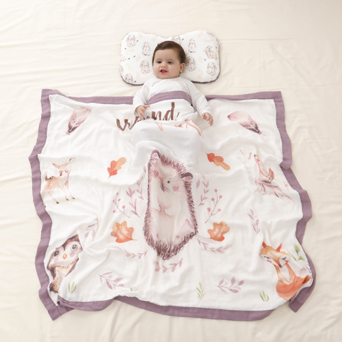 Infants and young children gauze children's quilt bath towel baby bamboo cotton gauze blanket summer cool quilt children's spring and summer 4-layer wrap