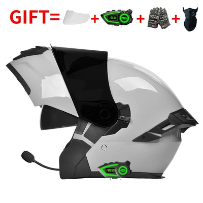 Flip-Up Helmets Factory, Motosiklet kaskı (dəbilqə) - bluetooth-model-grey-black-tea-mirror-high-definition-mirror-m-size-55-56-head-circumference