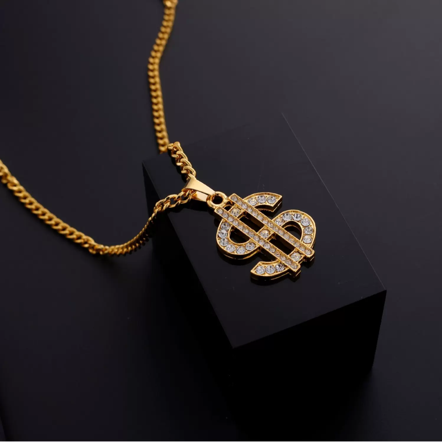 欧美流行热卖嘻哈HIPHOP夸张镶钻美元项链美金符号吊坠饰品批发