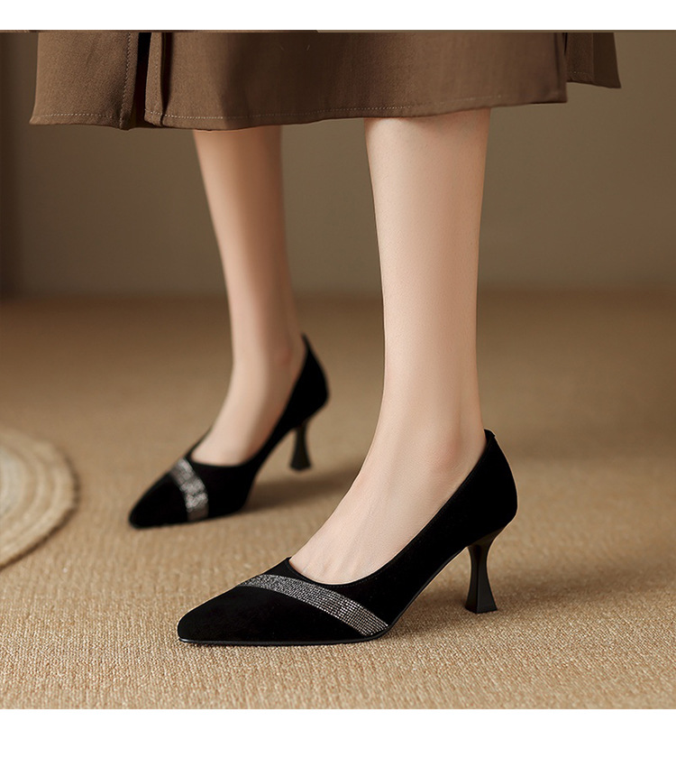 Giày cao gót nữ da thật mũi nhọn gót nhọn 6cm miệng nông công sở xuân hè — Gót Thô 3cm chi tiết 6