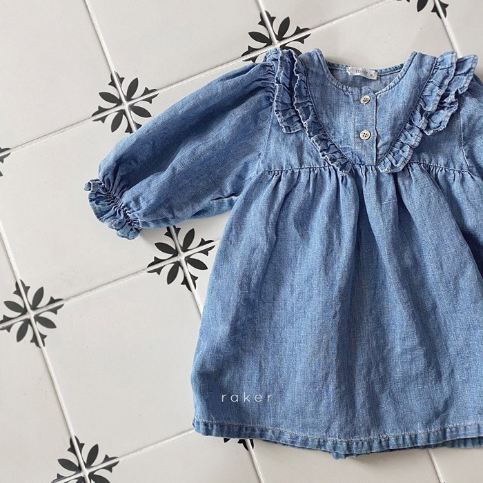 Vestido infantil de primavera de manga larga para bebé, vestido con volantes de doble capa, conjunto de primavera para bebé, falda vaquera para niñas, principios de primavera