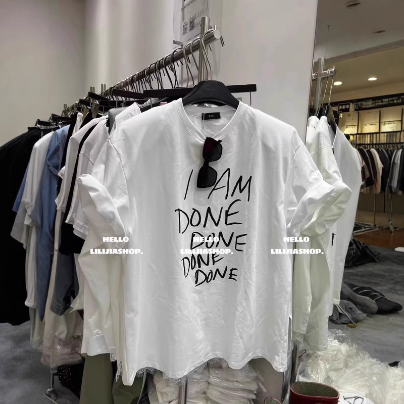 South Korea's Dongdaemun 2025 New Summer Fashion Loose and Versatile Slimming Look Letter Printed Shoulder Pad Short-Sleeved T-Shirt for Women