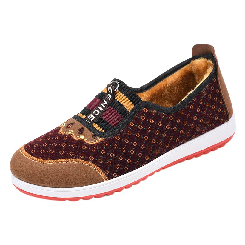 Middle-aged and elderly cotton-padded shoes 2023 Winter new fleece-lined warm mom shoes thickened cold-proof wear-resistant old Beijing cloth shoes for women