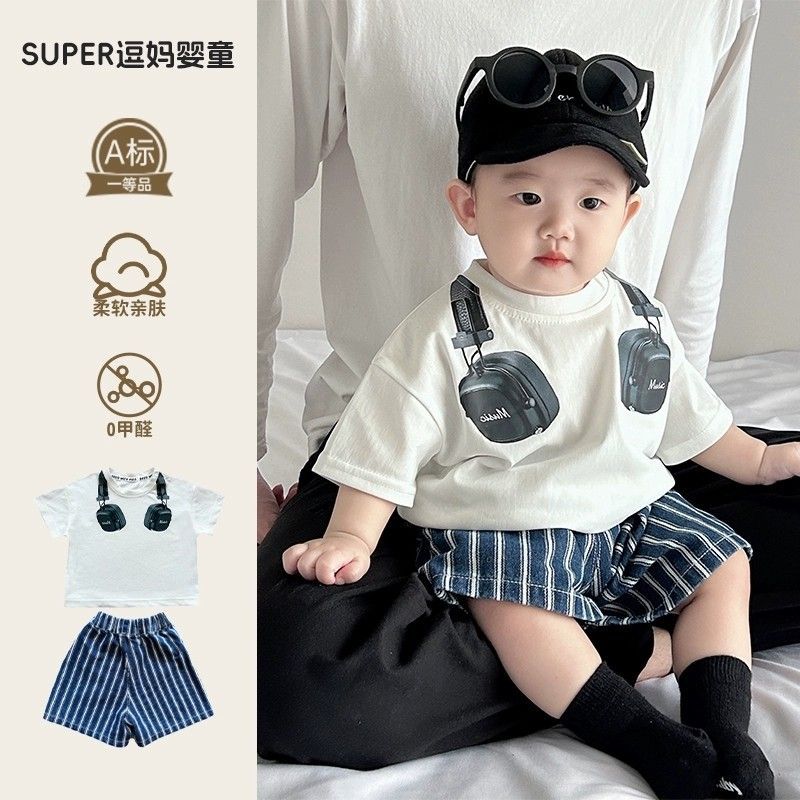 小月龄夏装婴幼儿洋气小套装网红潮服T恤短裤两件套男宝宝韩版潮T