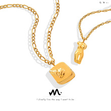 欧美ins风夸张嘻哈人像身材方牌吊坠项链可拆分首饰钛钢镀18K真金