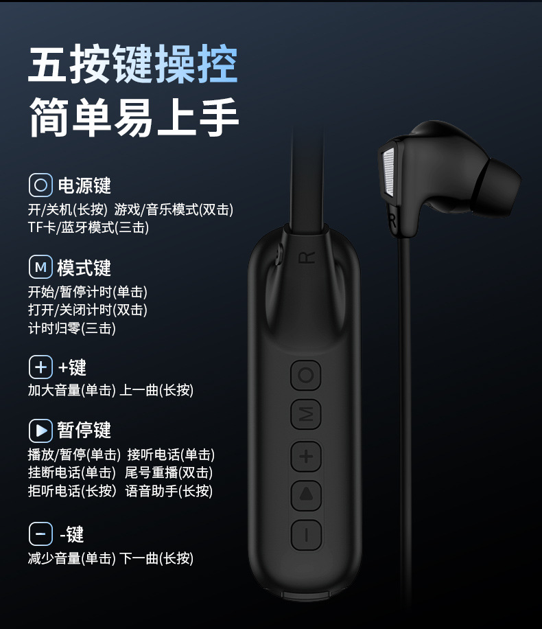 A19 Boyun Asılı Bluetooth Kulaklık Yüksek Kapasiteli Uzun Pil Ömrü Gürültü Azaltma Kablosuz Spor SD Kart Destekli Sınır Ötesi Özel Model