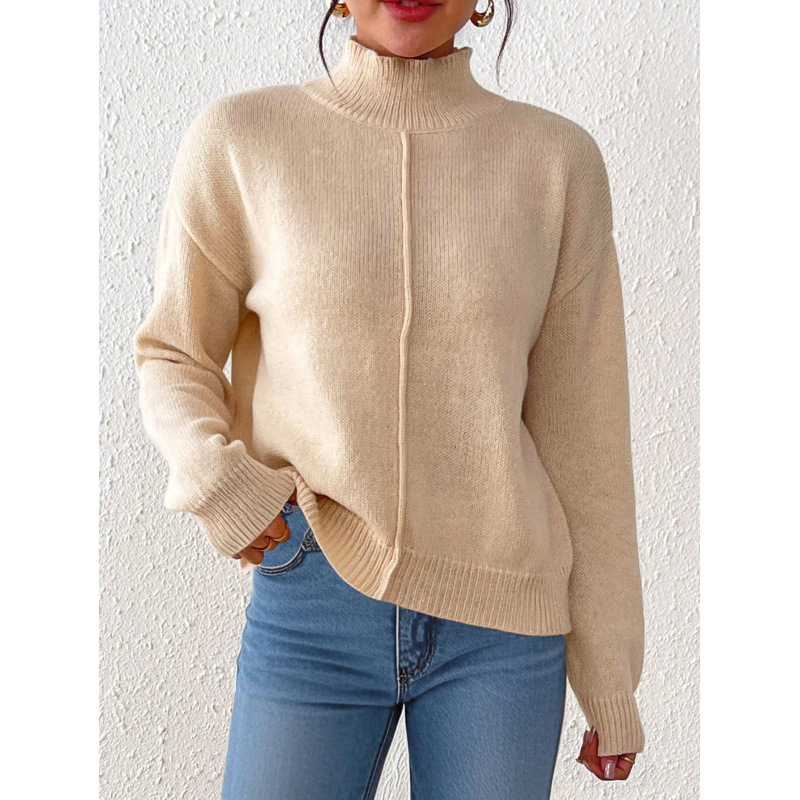 Women's Semi-Turtle Neck Casual Sweater - Soft Deer Fleece Fabric, Pure Color Pullover, Comfortable & Stylish For Autumn Winter_voghion.com