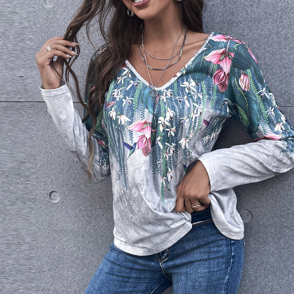 Floral V Neck Wholesale Women Shirts