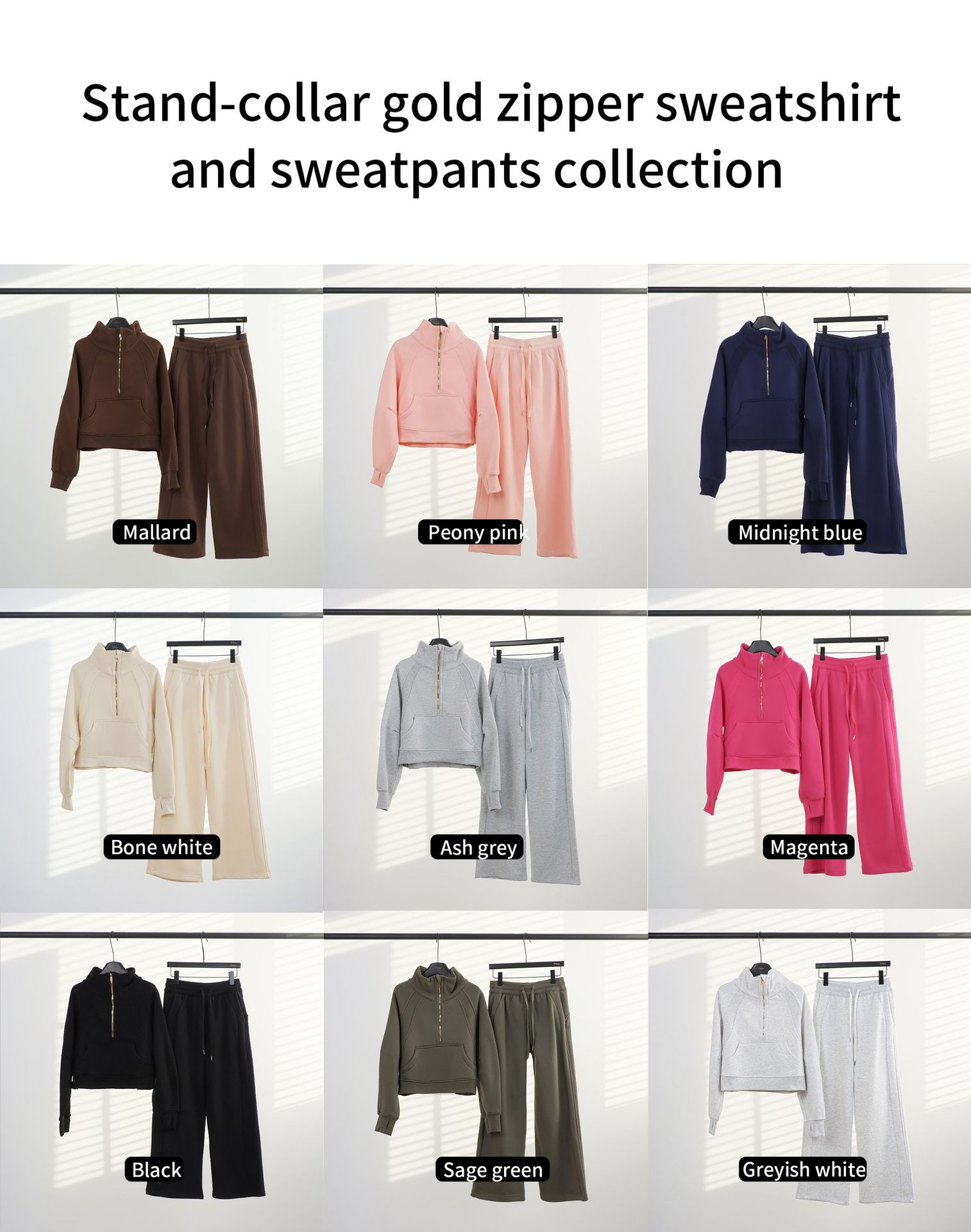Women's Stand Collar Half Zip Fleece Lined Jogger Set Sportswear_voghion.com