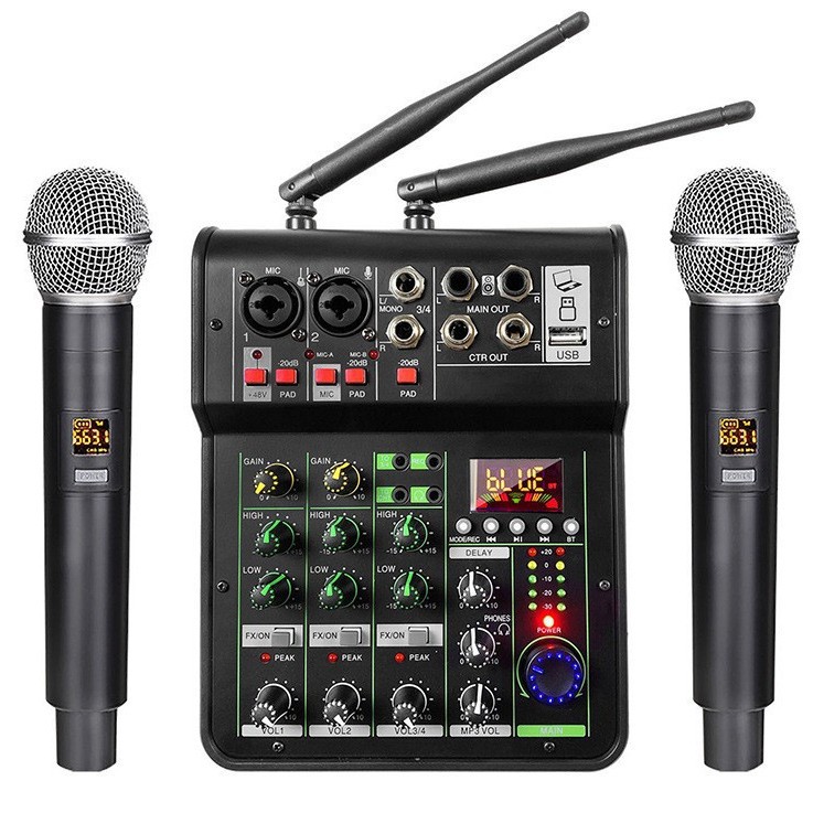Mezclador bluetooth pequeño profesional transfronterizo de 4 vías con amplificador de potencia con efecto de reverberación micrófono K canción rendimiento de escenario será