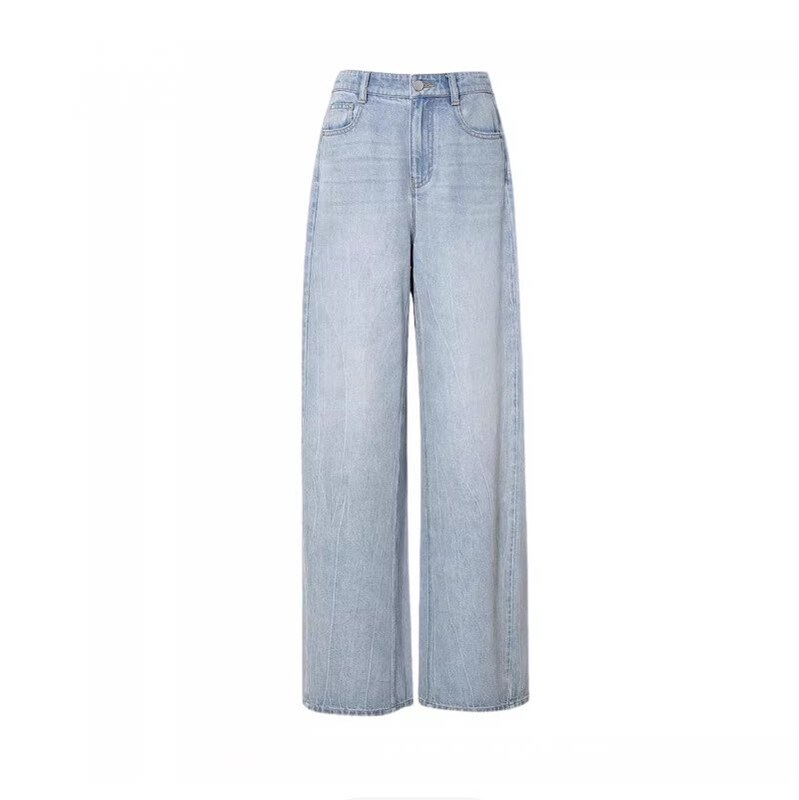 26 Spring New Style Light Blue Fashionable Pleated Design定制 Spun Lyocell Cotton Jeans Long Pants for Women 5H2250151