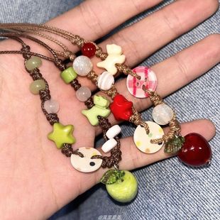 Cute Button Apple Hand-Woven Necklace with High-Looking Color Dopamine Niche Gift for Girlfriend and Best Friend