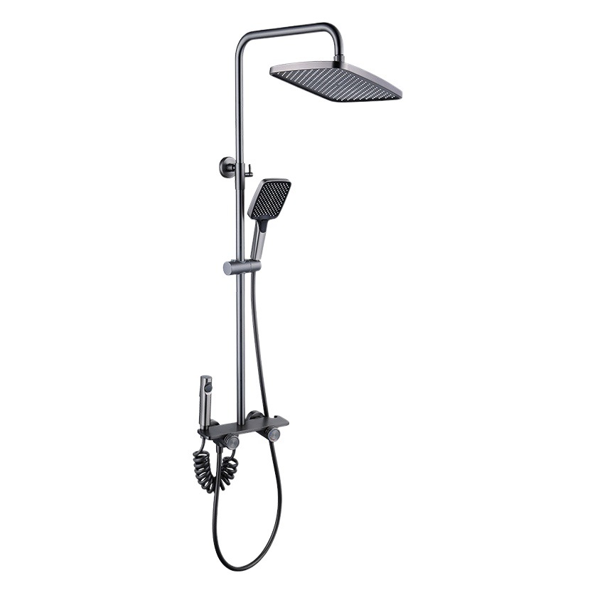 Gun gris celebridad de Internet juego de ducha de lluvia de cobre baño baño de cuatro velocidades baño presurizado frío y caliente rociador de pantalla gigante