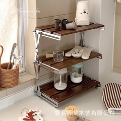 木の屋外の物置棚の3階のキャンプの折り畳みの物置棚のバーベキューのキャンプの収納棚の実木の飲み物の棚