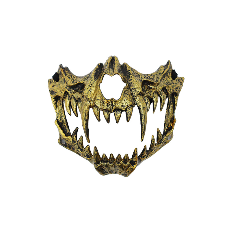 fiesta máscara de esqueleto dientes largos demonio esqueleto mitad cara máscara de lobo detrás máscara gigante disfraz de Halloween