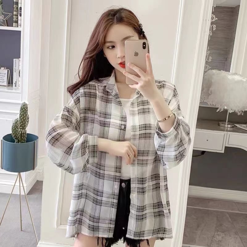 리넨 격자 무늬 셔츠 화이트