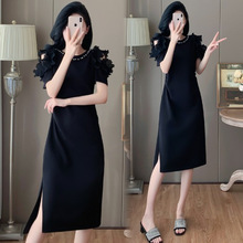 大码胖mm遮肚子连衣裙女2025夏季韩版轻奢高级感木耳边露肩T恤裙