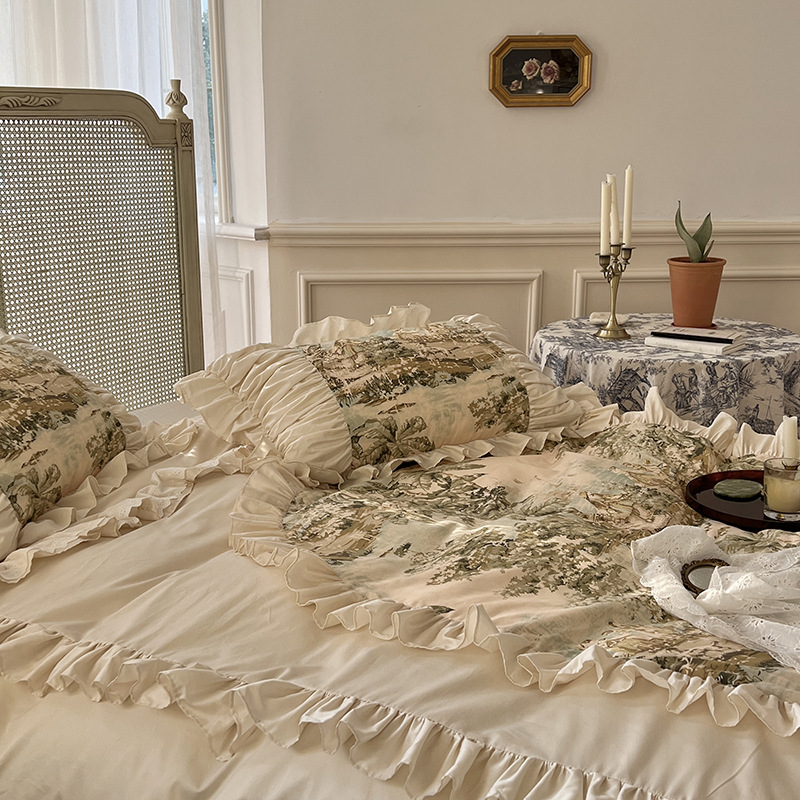 Nordic Vintage Four Piece Bedding Set Pure Cotton Princess Style_voghion.com