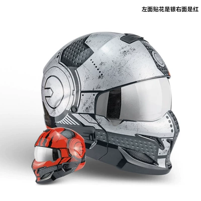 with Bluetooth, Suitable for Motorcycles, Motosiklet kaskı (dəbilqə) - red-silver-mecha-silver-plated-m53-54cm