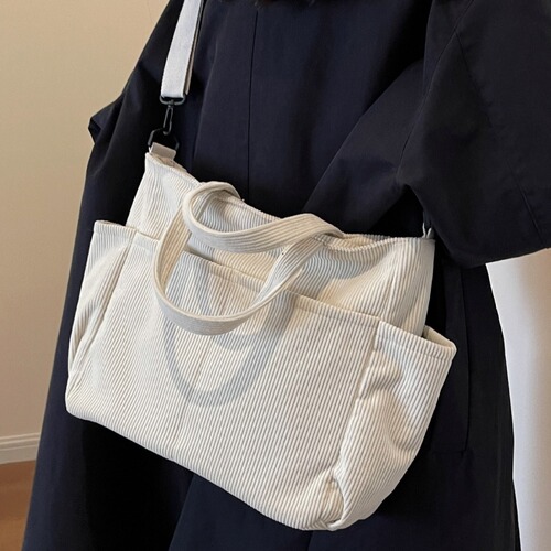 Linen tote bag with large capacity, commuting backpack for women students, single-shoulder hand-held bag, simple large canvas bag
