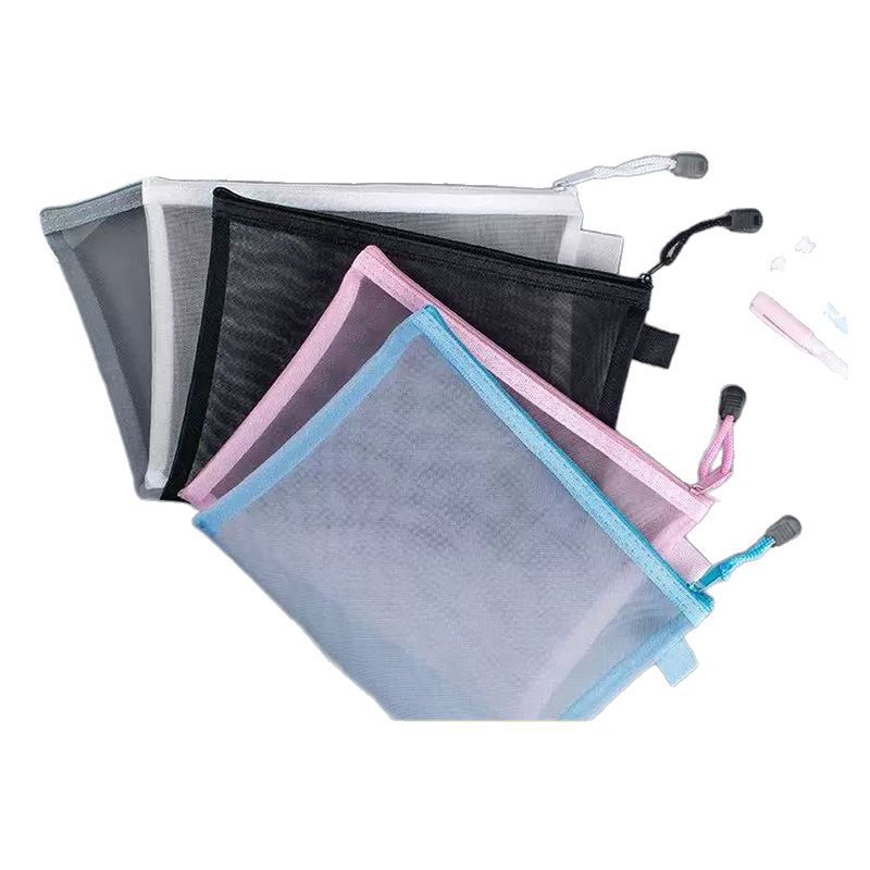A4 Double-Layer Transparent Mesh Storage Document Bag with Zipper, Test Paper and Document Storage Bag, Office and Student Pencil Case, Customizable
