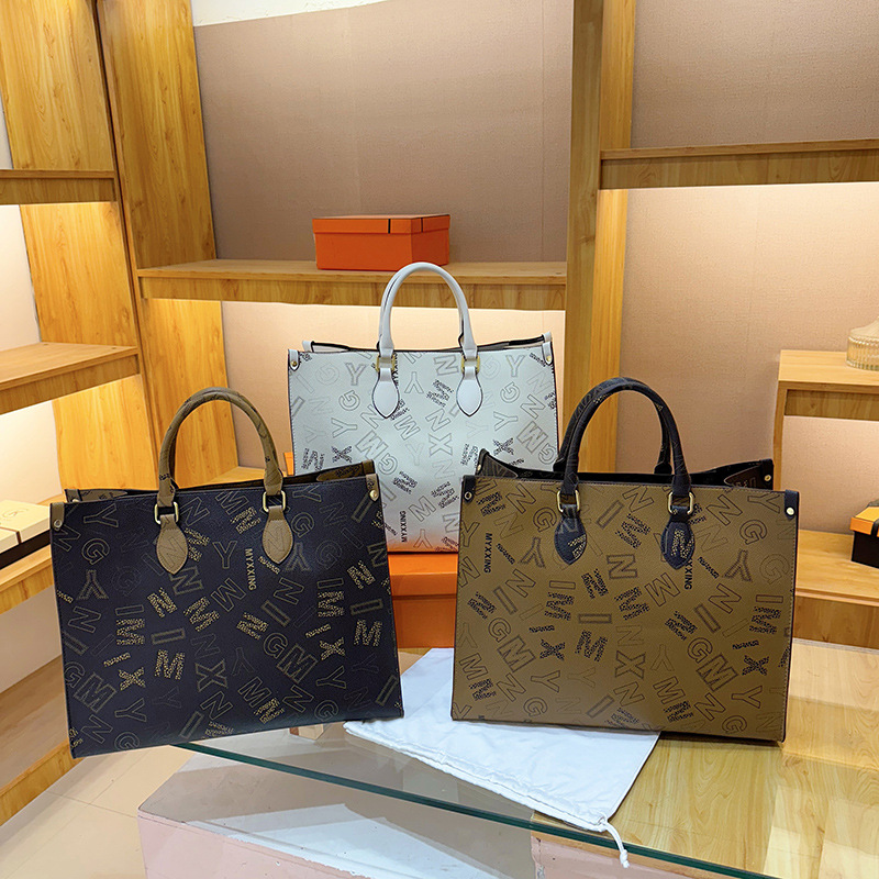 European American Retro Large-capacity Women's Tote Autumn And Winter Fashion PU Letter Shopping Bag, Stylish Handbag_voghion.com