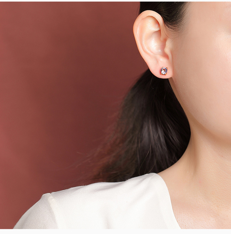 Bông tai bạc S925 mạ vàng đính đá tím và đá vàng cắt giác, kiểu dáng đơn giản cá tính — Vàng pha lê chi tiết 5
