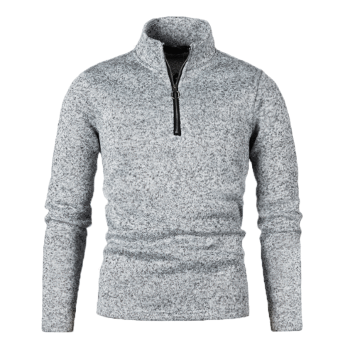 Men's winter crew neck pullover with plain zipper design, outerwear for men
