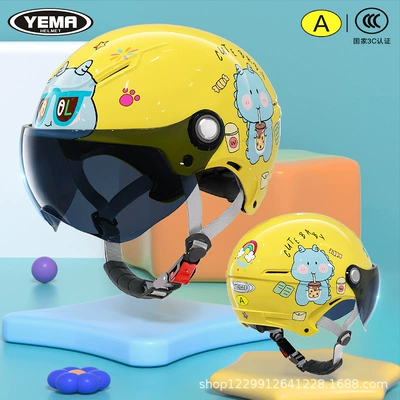 Baby Safety Helmet – Motosiklet kaskı (dəbilqə) - summer-style-lemon-yellow-dinosaur-ink-blue-short-lens