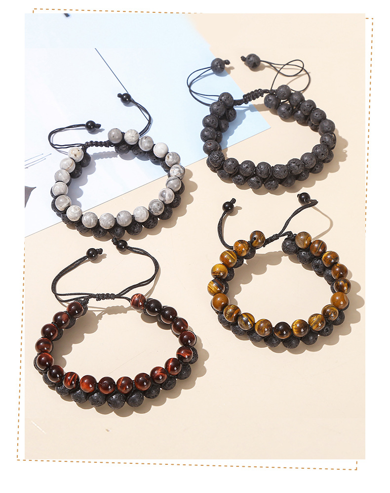 Volcanic rock, Tiger Eye Material Geometric Pattern Unisex Gender Casual Simple Style Geometric Volcanic Rock Tiger Eye Braid Bracelets