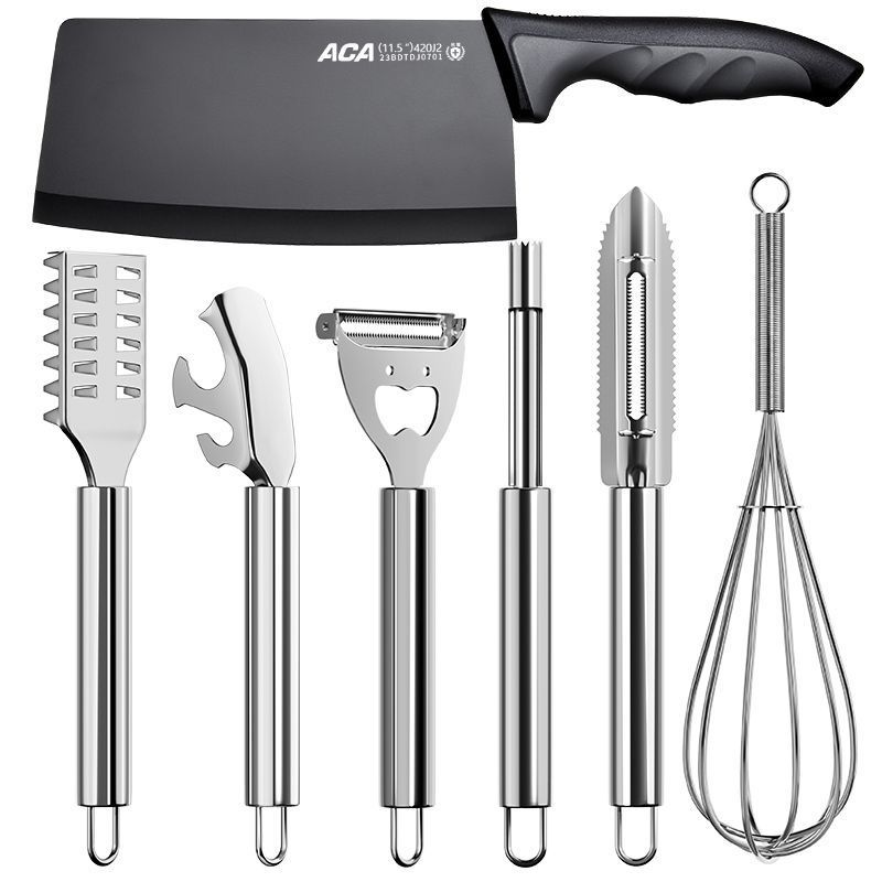 ACA Antibacterial Black Blade Gadget Juego de 7 piezas Cuchillo de pelar Rallador Cortador Juego de herramientas multifunción